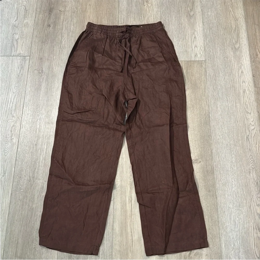NWT! Banana Republic Espresso Brown Linen Pull-On Ankle Pant - Size XL 🩷
